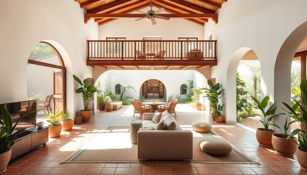 Mediterranean interior design with indoor-outdoor living spaces