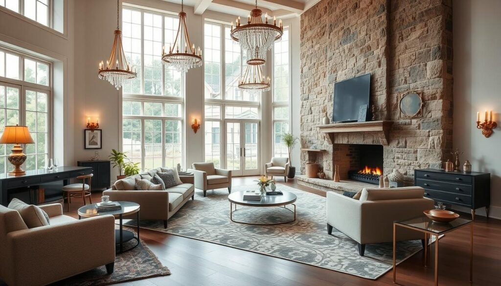 modern colonial interior design lighting