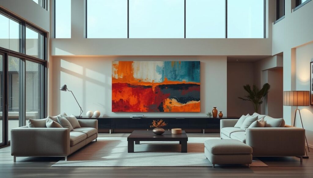 modern home interiors with statement art piece